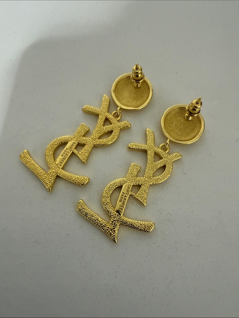 Yves Saint Laurent Gold Logo Drop Earrings - Gold Tone - Picture 4 of 6